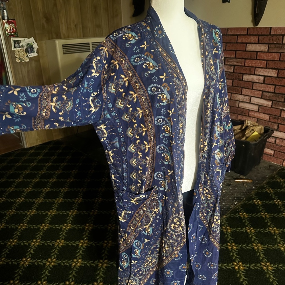 Blue and Gold Patterned Kimono